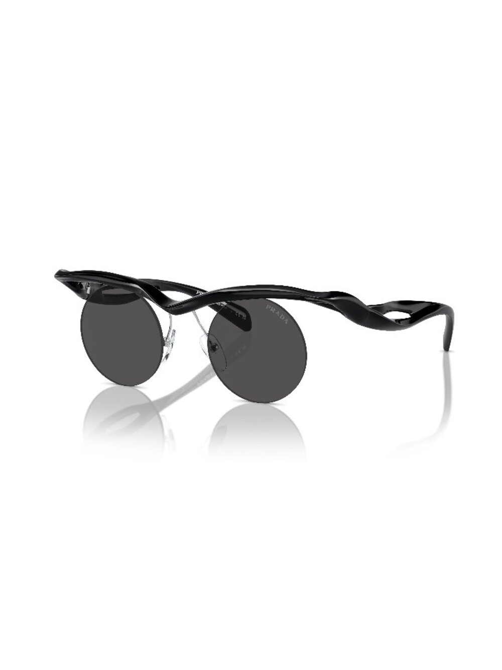 New Prada Women's Sunglasses Black Round Grey Lens Injected Frame PR A24S 1AB5S0